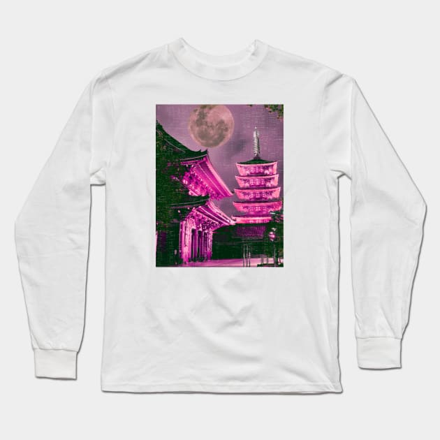 big pink full moon in japan Long Sleeve T-Shirt by Serotonin